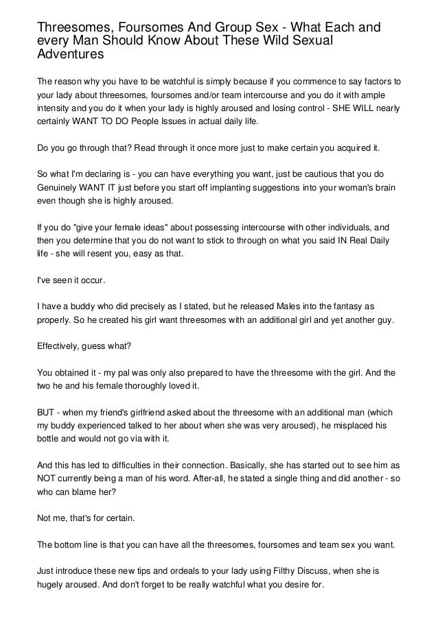 Threesomes, Foursomes And Group Sex What Each and every Man Should