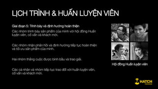 LỊCH TRÌNH & HUẤN LUYỆN VIÊN
Giai đoạn 3: Thiết kế sản phẩm chi tiết
Nội dung:
» Mô hình sản phẩm (concept)
» Thiết kế cấu trúc và luồng (UX)
» Thiết kế giao diện (UI)
Hoạt động:
» Thiết kế bản khung sản phẩm (mockup)
» Thiết kế và thử nghiệm các bản nháp (wireframe) khác nhau
» Thiết kế chi tiết giao diện và đánh giá
Anh Nghiêm Trọng Hoàng
Cựu Giám đốc sản phẩm,
VnExpress 2.0
 
