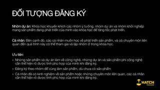 PHƯƠNG PHÁP HỌC
Ứng dụng: Học viên gom thành các nhóm dự án để phát triển sản phẩm đang có theo sát
khóa học. Sản phẩm của nhóm sẽ trưởng thành theo từng giai đoạn mà khóa học trải qua.
Bài giảng: Huấn luyện viên, đều là những giám đốc sản phẩm giàu kinh nghiệm, sẽ xây dựng
những bài giảng cho khóa học, nhấn mạnh vào công cụ và phương pháp ứng dụng.
Thực hành: Từ kế hoạch, đề ra chỉ tiêu và làm thật giữa các buổi học và luôn giữ liên kết chặt
chẽ (báo cáo và xin tư vấn) với huấn luyện viên trong suốt quá trình này.
Chia sẻ và phản hồi: Cách học nhanh nhất và hiệu quả nhất là làm thật, trình bày kết quả và
kinh nghiệm thu được trong buổi học tiếp theo với cả khóa học, từ đó nhận kinh nghiệm và
phản hồi hoàn thiện từ huấn luyện viên và các nhóm.
 