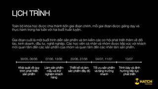 ĐỐI TƯỢNG ĐĂNG KÝ
Nhóm dự án: Khóa học khuyến khích các nhóm ý tưởng, nhóm dự án và nhóm khởi nghiệp
mang sản phẩm đang phát triển của mình vào khóa học để tăng tốc phát triển.
Cá nhân: Bên cạnh đó, các cá nhân muốn học về phát triển sản phẩm, và có chuyên môn liên
quan đến quá trình này có thể tham gia và lập nhóm ở trong khóa học.
Ưu tiên:
» Những sản phẩm và dự án làm về công nghệ, những dự án và sản phẩm phi công nghệ
cần thể hiện rõ được tính phù hợp của mình khi đăng ký.
» Đăng ký theo nhóm để cùng làm sản phẩm, dù chưa có sản phẩm
» Cá nhân đã có kinh nghiệm về sản phẩm hoặc những chuyên môn liên quan, các cá nhân
cần thể hiện rõ được tính phù hợp của mình khi đăng ký.
 