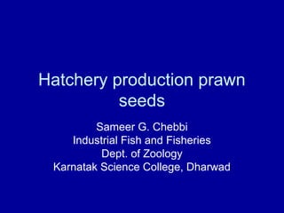 Hatchery production prawn
seeds
Sameer G. Chebbi
Industrial Fish and Fisheries
Dept. of Zoology
Karnatak Science College, Dharwad
 