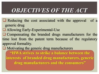 hatchwaxmanact of generic product development | PPT
