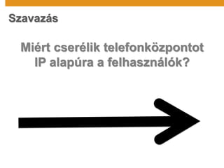 Szavazás
Miért cserélik telefonközpontot
IP alapúra a felhasználók?
 