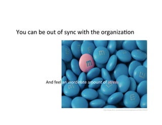 You	
  can	
  be	
  out	
  of	
  sync	
  with	
  the	
  organiza9on	
  




                 And	
  feel	
  an	
  inordinate	
  amount	
  of	
  stress	
  




                                                                h>p://www.ﬂickr.com/photos/photolosophybyruss/5465729022/	
  
 