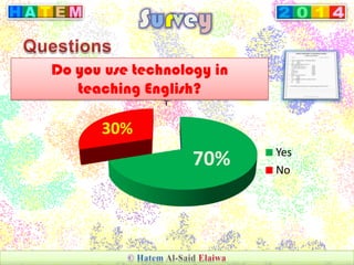Do you use technology in
teaching English?
70%
30%
Yes
No
 