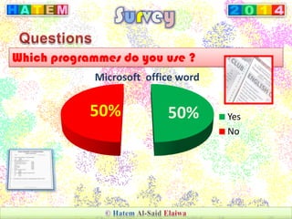 Which programmes do you use ?
50%50% Yes
No
Microsoft office word
 