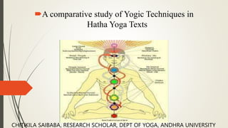CHITIKILA SAIBABA, RESEARCH SCHOLAR, DEPT OF YOGA, ANDHRA UNIVERSITY
A comparative study of Yogic Techniques in
Hatha Yoga Texts
 