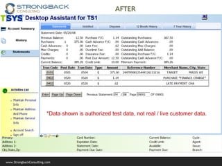 www.StrongbackConsulting.com
*Data shown is authorized test data, not real / live customer data.
AFTER
 