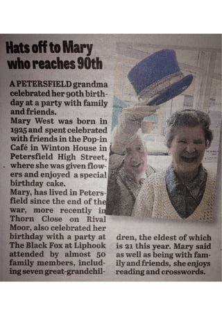 Hats off to Mary who reaches 90th 