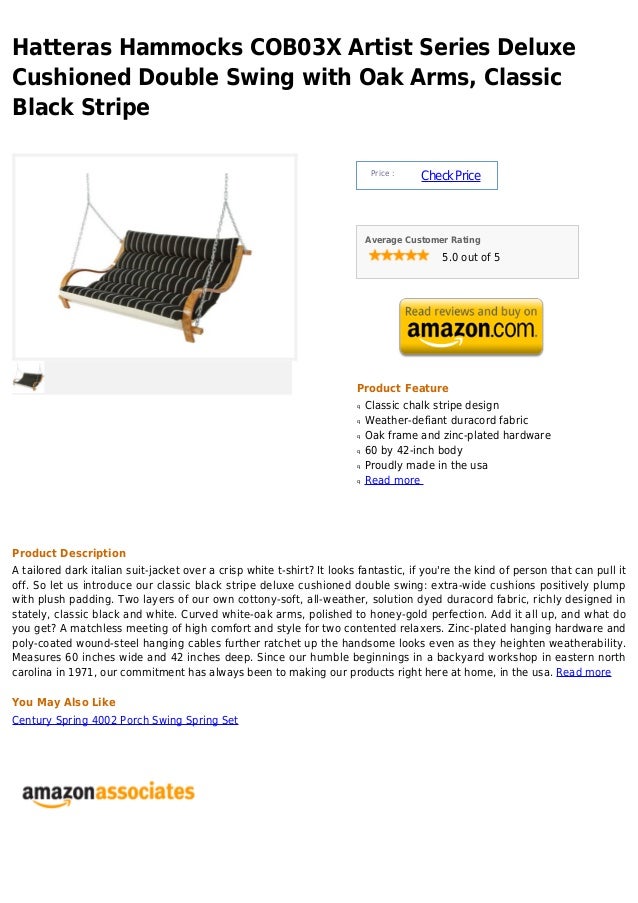 Hatteras hammocks cob03 x artist series deluxe cushioned double swing with oak arms, classic