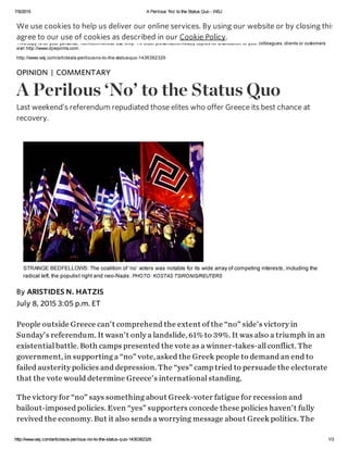 A Perilous ‘No’ to the Status Quo