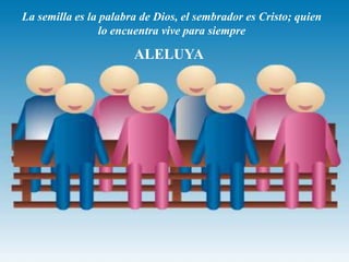ALELUYA
La semilla es la palabra de Dios, el sembrador es Cristo; quien
lo encuentra vive para siempre
 
