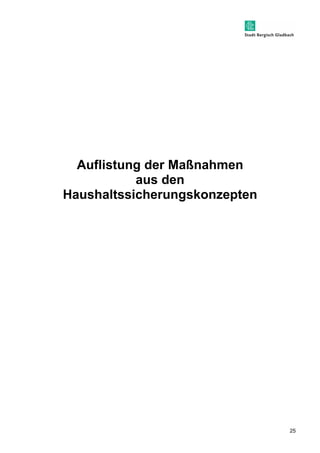 25 
Auflistung der Maßnahmen 
aus den 
Haushaltssicherungskonzepten 
 