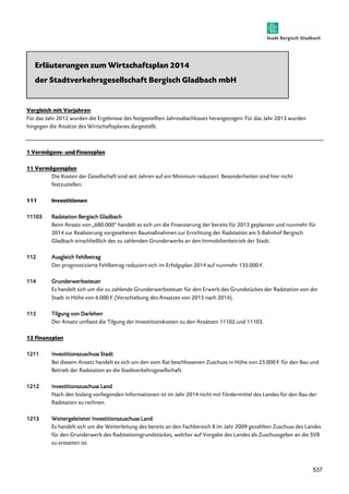 537 
bêä®ìíÉêìåÖÉå=òìã=táêíëÅÜ~Ñíëéä~å=OMNQ= 
ÇÉê=pí~ÇíîÉêâÉÜêëÖÉëÉääëÅÜ~Ñí=_ÉêÖáëÅÜ=dä~ÇÄ~ÅÜ=ãÄe= 
= 
sÉêÖäÉáÅÜ=ãáí=sçêà~ÜêÉå= 
cê=Ç~ë=g~Üê=OMNO=ïìêÇÉå=ÇáÉ=bêÖÉÄåáëëÉ=ÇÉë=ÑÉëíÖÉëíÉääíÉå=g~ÜêÉë~ÄëÅÜäìëëÉë=ÜÉê~åÖÉòçÖÉåK=cê=Ç~ë=g~Üê=OMNP=ïìêÇÉå= 
ÜáåÖÉÖÉå=ÇáÉ=^åë®íòÉ=ÇÉë=táêíëÅÜ~Ñíëéä~åÉë=Ç~êÖÉëíÉääíK=== 
= 
= 
N=sÉêãΠÖÉåëJ=ìåÇ=cáå~åòéä~å= 
= 
NN=sÉêãΠÖÉåëéä~å= 
= aáÉ=hçëíÉå=ÇÉê=dÉëÉääëÅÜ~Ñí=ëáåÇ=ëÉáí=g~ÜêÉå=~ìÑ=Éáå=jáåáãìã=êÉÇìòáÉêíK=_ÉëçåÇÉêÜÉáíÉå=ëáåÇ=ÜáÉê=åáÅÜí= 
ÑÉëíòìëíÉääÉåK= 
= 
NNN= fåîÉëíáíáçåÉå= 
= 
NNNNNNNNNNNNMMMMP= oooo~~~~ÇÇÇÇëëëëíííí~~~~ííííááááççççåååå====____ÉÉÉÉêêêêÖÖÖÖááááëëëëÅÅÅÅÜÜÜÜ====ddddääää~~~~ÇÇÇÇÄÄÄÄ~~~~ÅÅÅÅÜÜÜÜ====== 
= _Éáã=^åë~íò=îçå=łSUMKMMM,=Ü~åÇÉäí=Éë=ëáÅÜ=ìã=ÇáÉ=cáå~åòáÉêìåÖ=ÇÉê=ÄÉêÉáíë=Ñê=OMNP=ÖÉéä~åíÉå=ìåÇ=åìåãÉÜê=Ñê= 
OMNQ=òìê=oÉ~äáëáÉêìåÖ=îçêÖÉëÉÜÉåÉå=_~ìã~≈å~ÜãÉå=òìê=bêêáÅÜíìåÖ=ÇÉê=o~Çëí~íáçå=~ã=pJ_~ÜåÜçÑ=_ÉêÖáëÅÜ= 
dä~ÇÄ~ÅÜ=ÉáåëÅÜäáÉ≈äáÅÜ=ÇÉë=òì=ò~ÜäÉåÇÉå=dêìåÇÉêïÉêÄë=~å=ÇÉå=fããçÄáäáÉåÄÉíêáÉÄ=ÇÉê=pí~ÇíK==== 
= 
NNNNNNNNOOOO= ^^^^ììììëëëëÖÖÖÖääääÉÉÉÉááááÅÅÅÅÜÜÜÜ====ccccÉÉÉÉÜÜÜÜääääÄÄÄÄÉÉÉÉííííêêêê~~~~ÖÖ= 
aÉê=éêçÖåçëíáòáÉêíÉ=cÉÜäÄÉíê~Ö=êÉÇìòáÉêí=ëáÅÜ=áã=bêÑçäÖëéä~å=OMNQ=~ìÑ=åìåãÉÜê=NPRKMMM=€. 
= 
NNNNNNNNQQQQ= ddddêêêêììììååååÇÇÇÇÉÉÉÉêêêêïïïïÉÉÉÉêêêêÄÄÄÄëëëëëëëëííííÉÉÉÉììììÉÉÉÉêêêê= 
bë=Ü~åÇÉäí=ëáÅÜ=ìã=ÇáÉ=òì=ò~ÜäÉåÇÉ=dêìåÇÉêïÉêÄëëíÉìÉê=Ñê=ÇÉå=bêïÉêÄ=ÇÉë=dêìåÇëíÅâÉë=ÇÉê=o~Çëí~íáçå=îçå=ÇÉê= 
pí~Çí=áå=eΠÜÉ=îçå=SKMMM=€ EsÉêëÅÜáÉÄìåÖ=ÇÉë=^åë~íòÉë=îçå=OMNP=å~ÅÜ=OMNQFK 
== 
NNNNNNNNRRRR= qqqqááááääääÖÖÖÖììììååååÖÖÖÖ====îîîîççççåååå====aaaa~~~~êêêêääääÉÉÉÉÜÜÜÜÉÉÉÉåååå===== 
aÉê=^åë~íò=ìãÑ~ëëí=ÇáÉ=qáäÖìåÖ=ÇÉê=fåîÉëíáíáçåëâçëíÉå=òì=ÇÉå=^åë®íòÉå=NNNMO=ìåÇ=NNNMPK= 
= 
NO=cáå~åòéä~å= 
= 
NNNNOOOONNNNN= ffffååååîîîîÉÉÉÉëëëëííííááááííííááááççççååååëëëëòòòòììììëëëëÅÅÅÅÜÜÜÜììììëëëëëëëë====ppppíííí~~~~ÇÇÇÇíííí= 
_Éá=ÇáÉëÉã=^åë~íò=Ü~åÇÉäí=Éë=ëáÅÜ=ìã=ÇÉå=îçã=o~í=ÄÉëÅÜäçëëÉåÉå=wìëÅÜìëë=áå=eΠÜÉ=îçå=ORKMMM=€ Ñê=ÇÉå=_~ì=ìåÇ= 
_ÉíêáÉÄ=ÇÉê=o~Çëí~íáçå=~å=ÇáÉ=pí~ÇíîÉêâÉÜêëÖÉëÉääëÅÜ~ÑíK= 
== 
NNNNOOOONNNNO= ffffååååîîîîÉÉÉÉëëëëííííááááííííááááççççååååëëëëòòòòììììëëëëÅÅÅÅÜÜÜÜììììëëëëëëëë====iiii~~~~ååååÇÇÇÇ= 
k~ÅÜ=ÇÉå=Äáëä~åÖ=îçêäáÉÖÉåÇÉå=fåÑçêã~íáçåÉå=áëí=áã=g~Üê=OMNQ=åáÅÜí=ãáí=cΠêÇÉêãáííÉä=ÇÉë=i~åÇÉë=Ñê=ÇÉå=_~ì=ÇÉê= 
o~Çëí~íáçå=òì=êÉÅÜåÉåK= 
= 
NNNNOOOONNNNP= ttttÉÉÉÉááááííííÉÉÉÉêêêêÖÖÖÖÉÉÉÉääääÉÉÉÉááááííííÉÉÉÉííííÉÉÉÉêêêê====ffffååååîîîîÉÉÉÉëëëëííííááááííííááááççççååååëëëëòòòòììììëëëëÅÅÅÅÜÜÜÜììììëëëëëëëë====iiii~~~~ååååÇÇÇÇ= 
bë=Ü~åÇÉäí=ëáÅÜ=ìã=ÇáÉ=tÉáíÉêäÉáíìåÖ=ÇÉë=ÄÉêÉáíë=~å=ÇÉå=c~ÅÜÄÉêÉáÅÜ=U=áã=g~Üê=OMMV=ÖÉò~ÜäíÉå=wìëÅÜìëë=ÇÉë=i~åÇÉë= 
Ñê=ÇÉå=dêìåÇÉêïÉêÄ=ÇÉë=o~Çëí~íáçåëÖêìåÇëíÅâÉëI=ïÉäÅÜÉê=~ìÑ=sçêÖ~ÄÉ=ÇÉë=i~åÇÉë=~äë=wìëÅÜìëëÖÉÄÉê=~å=ÇáÉ=ps_= 
òì=Éêëí~ííÉå=áëíK= 
= 
= 
 