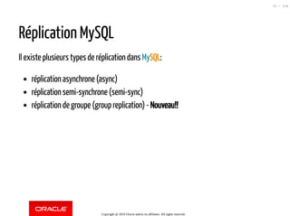 Réplication MySQL
Il existe plusieurs types de réplication dans MySQL:
réplication asynchrone (async)
réplication semi-syn...