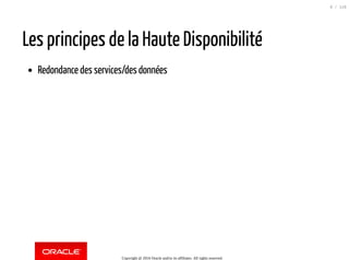 Les principes de la Haute Disponibilité
Redondance des services/des données
Copyright @ 2016 Oracle and/or its affiliates....