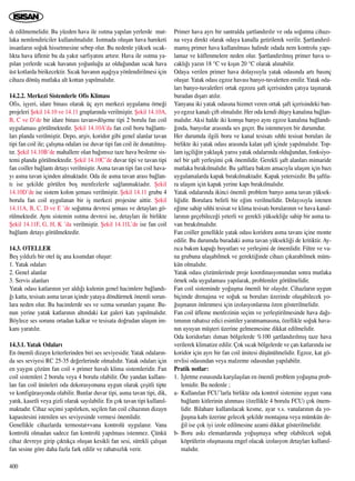 d› edilmemelidir. Bu yüzden hava ile ›s›tma yap›lan yerlerde mut-
laka nemlendiriciler kullan›lmal›d›r. Is›tmada oluﬂan hava hareketi
insanlar›n so¤uk hissetmesine sebep olur. Bu nedenle yüksek s›cak-
l›kta hava üflenir bu da yak›t sarfiyat›n› art›r›r. Hava ile ›s›tma ya-
p›lan yerlerde s›cak havan›n yo¤unlu¤u az oldu¤undan s›cak hava
üst kotlarda birikecektir. S›cak havan›n aﬂa¤›ya yönlendirilmesi için
cihaza dönüﬂ mutlaka alt kottan yap›lmal›d›r.
14.2.2. Merkezi Sistemlerle Ofis Klimas›
Ofis, iﬂyeri, idare binas› olarak üç ayr› merkezi uygulama örne¤i
projeleri ﬁekil 14.10 ve 14.11 gruplar›nda verilmiﬂtir. ﬁekil 14.10A,
B, C ve D’de bir idare binas› tavan+döﬂeme tipi 2 borulu fan coil
uygulamas› görülmektedir. ﬁekil 14.10A’da fan coil boru ba¤lant›-
lar› planda verilmiﬂtir. Depo, arﬂiv, koridor gibi genel alanlar tavan
tipi fan coil ile; çal›ﬂma odalar› ise duvar tipi fan coil ile donat›lm›ﬂ-
t›r. ﬁekil 14.10B’de mahallere olan ba¤›ms›z taze hava besleme sis-
temi planda görülmektedir. ﬁekil 14.10C’de duvar tipi ve tavan tipi
fan coiller ba¤lant› detay› verilmiﬂtir. Asma tavan tipi fan coil hava-
y› asma tavan içinden almaktad›r. Oda ile asma tavan aras› ba¤lan-
t› ise ﬂekilde görülen boﬂ menfezlerle sa¤lanmaktad›r. ﬁekil
14.10D’de ise sistem kolon ﬂemas› verilmiﬂtir. ﬁekil 14.11 grubu 4
borulu fan coil uygulanan bir iﬂ merkezi projesine aittir. ﬁekil
14.11A, B, C, D ve E ’de so¤utma devresi ﬂemas› ve detaylar› gö-
rülmektedir. Ayn› sistemin ›s›tma devresi ise, detaylar› ile birlikte
ﬁekil 14.11F, G, H, K ’da verilmiﬂtir. ﬁekil 14.11L’de ise fan coil
ba¤lant› detay› görülmektedir.
14.3. OTELLER
Beﬂ y›ld›zl› bir otel üç ana k›s›mdan oluﬂur:
1. Yatak odalar›
2. Genel alanlar
3. Servis alanlar›
Yatak odas› katlar›n›n yer ald›¤› kulenin genel hacimlere ba¤land›-
¤› katta, tesisat› asma tavan içinde yataya döndürmek önemli sorun-
lara neden olur. Bu hacimlerde ses ve s›zma sorunlar› yaﬂan›r. Bu-
nun yerine yatak katlar›n›n alt›ndaki kat galeri kat› yap›lmal›d›r.
Böylece ses sorunu ortadan kalkar ve tesisata do¤rudan ulaﬂ›m im-
kan› yarat›l›r.
14.3.1. Yatak Odalar›
En önemli dizayn kriterlerinden biri ses seviyesidir. Yatak odalar›n-
da ses seviyesi RC 25-35 de¤erlerinde olmal›d›r. Yatak odalar› için
en yayg›n çözüm fan coil + primer haval› klima sistemleridir. Fan
coil sistemleri 2 borulu veya 4 borulu olabilir. Öte yandan kullan›-
lan fan coil üniteleri oda dekorasyonuna uygun olarak çeﬂitli tipte
ve konfigürasyonda olabilir. Bunlar duvar tipi, asma tavan tipi, dik,
yat›k, kasetli veya gizli olarak say›labilir. En çok tavan tipi kullan›l-
maktad›r. Cihaz seçimi yap›l›rken, seçilen fan coil cihaz›n›n dizayn
kapasitesini istenilen ses seviyesinde vermesi önemlidir.
Genellikle cihazlarda termostat+vana kontrolü uygulan›r. Vana
kontrolü olmadan sadece fan kontrolü yap›lmas› istenmez. Çünkü
cihaz devreye girip ç›kt›kça oluﬂan kesikli fan sesi, sürekli çal›ﬂan
fan sesine göre daha fazla fark edilir ve rahats›zl›k verir.
Primer hava ayr› bir santralda ﬂartland›r›l›r ve oda so¤utma cihaz›-
na veya direkt olarak odaya kanalla getirilerek verilir. ﬁartland›r›l-
mam›ﬂ primer hava kullan›lmas› halinde odada nem kontrolu yap›-
lamaz ve küflenmelere neden olur. ﬁartland›r›lm›ﬂ primer hava s›-
cakl›¤› yaz›n 18 °C ve k›ﬂ›n 20 °C olarak al›nabilir.
Odaya verilen primer hava dolay›s›yla yatak odas›nda art› bas›nç
oluﬂur. Yatak odas› egzoz havas› banyo-tuvaletten emilir. Yatak oda-
lar› banyo-tuvaletleri ortak egzozu ﬂaft içerisinden çat›ya taﬂ›narak
buradan d›ﬂar› at›l›r.
Yanyana iki yatak odas›na hizmet veren ortak ﬂaft içerisindeki ban-
yo egzoz kanal› çift olmal›d›r. Her oda kendi düﬂey kanal›na ba¤lan-
mal›d›r. Aksi halde iki komﬂu banyo ayn› egzoz kanal›na ba¤land›-
¤›nda, banyolar aras›nda ses geçer. Bu istenmeyen bir durumdur.
Her durumda ilgili boru ve kanal tesisat› s›hhi tesisat borular› ile
birlikte iki yatak odas› aras›nda kalan ﬂaft içinde yap›lmal›d›r. Top-
lam iﬂçili¤in yaklaﬂ›k yar›s› yatak odalar›nda oldu¤undan, fonksiyo-
nel bir ﬂaft yerleﬂimi çok önemlidir. Gerekli ﬂaft alanlar› mimaride
mutlaka b›rak›lmal›d›r. Bu ﬂaftlara bak›m amac›yla ulaﬂ›m için baz›
uygulamalarda kapak b›rak›lmaktad›r. Kapak yetersizdir. Bu ﬂaftla-
ra ulaﬂ›m için kapak yerine kap› b›rak›lmal›d›r.
Yatak odalar›nda ikinci önemli problem banyo asma tavan yüksek-
li¤idir. Borulara belirli bir e¤im verilmelidir. Dolay›s›yla istenen
e¤ime sahip s›hhi tesisat ve klima tesisat› borular›n›n ve hava kanal-
lar›n›n geçebilece¤i yeterli ve gerekli yüksekli¤e sahip bir asma ta-
van b›rak›lmal›d›r.
Fan coiller genellikle yatak odas› koridoru asma tavan› içine monte
edilir. Bu durumda buradaki asma tavan yüksekli¤i de kritiktir. Ay-
r›ca bak›m kapa¤› boyutlar› ve yerleﬂimi de önemlidir. Filtre ve va-
na grubuna ulaﬂabilmek ve gerekti¤inde cihaz› ç›karabilmek müm-
kün olmal›d›r.
Yatak odas› çözümlerinde proje koordinasyonundan sonra mutlaka
örnek oda uygulamas› yap›larak, problemler görülmelidir.
Fan coil sisteminde yo¤uﬂma önemli bir olayd›r. Cihazlar›n uygun
biçimde drenaj›na ve so¤uk su borular› üzerinde oluﬂabilecek yo-
¤uﬂman›n önlenmesi için izolasyonlar›na özen gösterilmelidir.
Fan coil üfleme menfezinin seçim ve yerleﬂtirilmesinde hava da¤›-
t›m›n›n rahats›z edici esintiler yaratmamas›na, özellikle so¤uk hava-
n›n uyuyan müﬂteri üzerine gelmemesine dikkat edilmelidir.
Oda koridorlar› ›l›man bölgelerde %100 ﬂartland›r›lm›ﬂ taze hava
verilerek klimatize edilir. Çok s›cak bölgelerde ve çat› katlar›nda ise
koridor için ayr› bir fan coil ünitesi düﬂünülmelidir. Egzoz, kat gö-
revlisi odas›ndan veya malzeme odas›ndan yap›labilir.
Pratik notlar:
1. ‹ﬂletme esnas›nda karﬂ›laﬂ›lan en önemli problem yo¤uﬂma prob-
lemidir. Bu nedenle ;
a- Kullan›lan FCU’larla birlikte oda kontrol sistemine uygun vana
ba¤lant› kitlerinin al›nmas› (özellikle 4 borulu FCU) çok önem-
lidir. Bilahare kullan›lacak kesme, ayar v.s. vanalar›n›n da yo-
¤uﬂma kab› üzerine gelecek ﬂekilde montaj›na veya mümkün de-
¤il ise çok iyi izole edilmesine azami dikkat gösterilmelidir.
b- Boru ask› elemanlar›nda yo¤uﬂmaya sebep olabilecek so¤uk
köprülerin oluﬂmas›na engel olacak izolasyon detaylar› kullan›l-
mal›d›r.
400
 