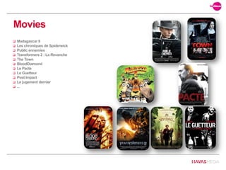 Movies
 Madagascar II
 Les chroniques de Spiderwick
 Public ennemies
 Transformers 2 : La Revanche
 The Town
 BloodDiamond
 Le Pacte
 Le Guetteur
 Post Impact
 Le jugement dernier
 ...
 