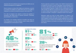 16
D’autres approches consistent à passer d’une fidélité transactionnelle à
une approche servicielle, ou encore à développer la personnalisation et le
sur-mesure, allant jusqu’à utiliser des tests ADN pour proposer des produits ou
des recommandations élaborées à l’individu. 26% des consommateurs se disent
prêts à partager leur ADN avec les marques pour disposer de produits réellement
sur mesure. La Block Chain est également une manière de décloisonner la fidélité
en créant une monnaie « récompense » utilisable de manière trans-marques.
Néanmoins, quelles que soient les pistes explorées, les marques et les
enseignes ne doivent jamais oublier que consommer c’est partager une relation
intime, équilibrée et que plus que jamais les valeurs défendues par les marques
apparaissent comme le meilleur levier de fidélisation. 81% des consommateurs
seraient prêt à délaisser une marque ou une enseigne si elle ne partageait plus
leurs valeurs.
Seulement 46% ont le sentiment que les programmes de fidélité sont une
manière de récompenser leur engagement.
Chez les français, les raisons d’être infidèle sont nombreuses, en priorité
la survenance de problèmes de qualité (91%) suivi par le prix (85%) ou
simplement la curiosité et la tentation de découvrir autre chose (77%).
Et si, dans une époque où les rapports se veulent plus équilibrés et
horizontaux, cette fidélité devait se construire autrement ? Exclusivité,
personnalisation, co-construction…
Les marques et les enseignes explorent de nouvelles voies telles que
l’ultra-transparence où les datas collectées seraient rendues lisibles et
monétisables par le consommateur lui-même.
68 % 83%
81%
46%
français ont le sentiment que les
programmes de fidélité sont
une manière de récompenser
leur engagement.
français seraient prêts à délaisser
une marque ou une enseigne si elle
ne partageait plus leurs valeurs 
des consommateurs
des consommateurs
Les raisons d’être infidèle
26%
des français se disent prêts à partager
leur ADN avec les marques pour
disposer de produits réellement
sur mesure
70 %
87%
le prix
85%
81 % 79 %
91%
un problème de qualité
73 % 90 %
la tentation de découvrir
autre chose
77%
66 % 78 % 28 % 68 %
 