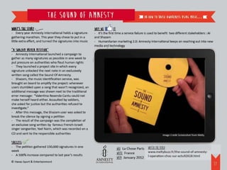 FEEL GOOD                                            or how to use Facebook to create an
                                                                                              uplifting experience…

What’s the story                                   Why we        it
- During the cold winter months, Kleenex           - Great use of social media to deliver a personalized message with a human
decided to give consumers an uplifting surprise,   touch
delivered directly to their homes                  - It’s great to see brands step in and play the hero!

“Got the FLu? Get excited!”
         flu?
         FL
- Kleenex monitored Facebook statuses to find
people with varying degrees of that annoying
winter syndrome, the common cold
- Finding addresses through their friends,
Kleenex prepared and sent out 50 “Kleenex Kits”
to bed-ridden consumers with personal messages
wishing them to get well soon
- The campaign allowed Kleenex to promote its
newest collection of tissues

Success
- Everyone who received the package posted a
photo on their Facebook wall
- 650,000 total impressions
- 1,800 interactions



                                                                                               Image Credit Screenshot from Youtube



                                                                      WHO: Smoyz         Watch the video:
                                                                      WHERE: Israel      http://bit.ly/tvsMzz
                                                                      WHEN: January 2012
© Havas Sport & Entertainment
                                                                                                                                      19
 