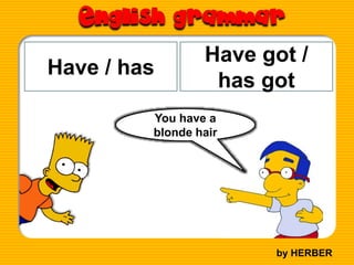 by HERBER
Have / has
Have got /
has got
You have a
blonde hair
 