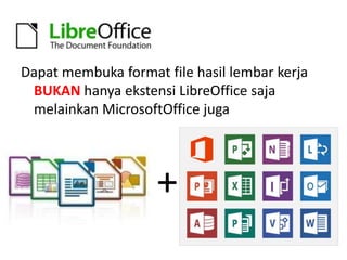 Dapat membuka format file hasil lembar kerja
BUKAN hanya ekstensi LibreOffice saja
melainkan MicrosoftOffice juga

+

 