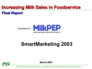 Increasing Milk Sales in Foodservice Final Report March 2003 Developed for SmartMarketing 2003 