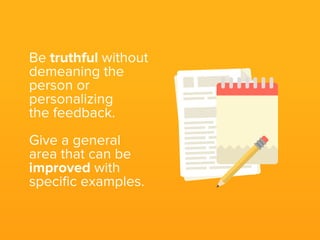 Say something like:
“You can work on the quality of your code -
this recent project had 14 peer reviews and
comments mentioned that the code lacked
documentation and was buggy.”
 