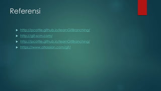Referensi
 http://pcottle.github.io/learnGitBranching/
 http://git-scm.com/
 http://pcottle.github.io/learnGitBranching/
 https://www.atlassian.com/git/
 