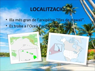 LOCALITZACIÓ
• Illa més gran de l’arxipèlag “Illes de Hawaii”.
• Es troba a l’Oceà Pacífic central.
 