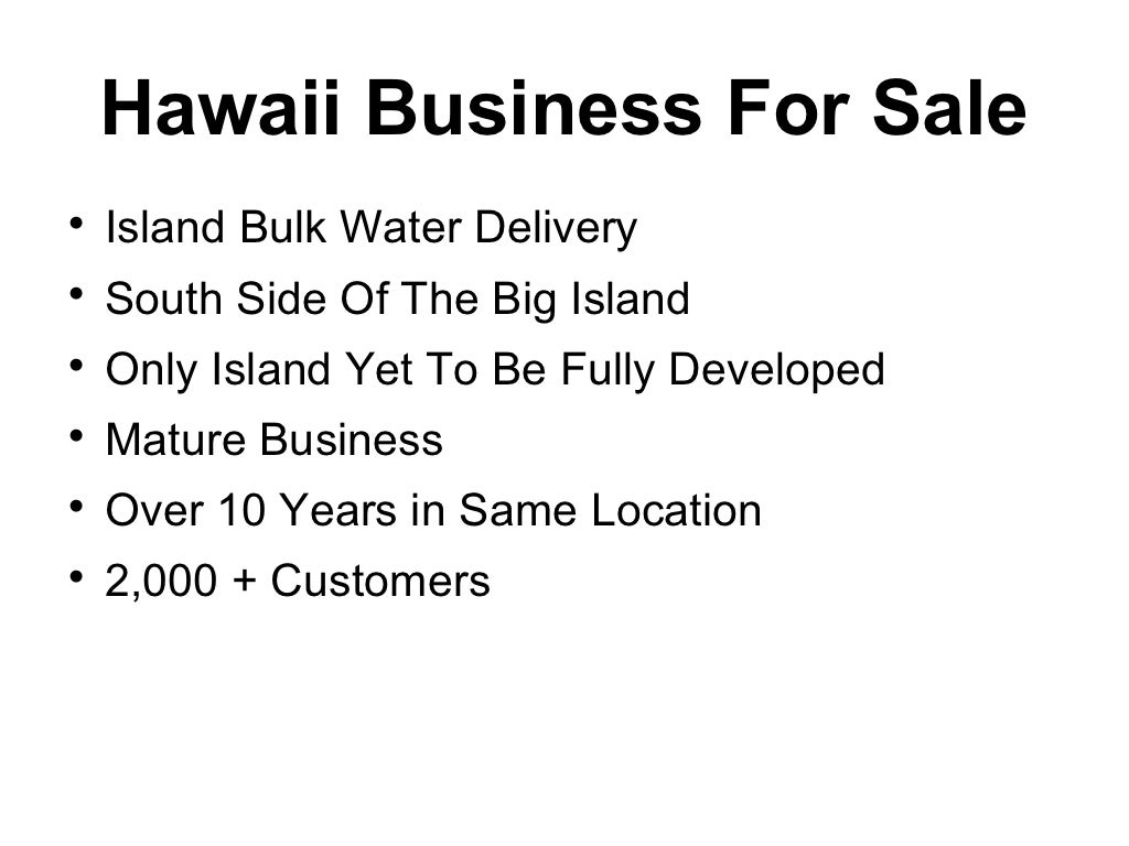 Hawaii Business For Sale