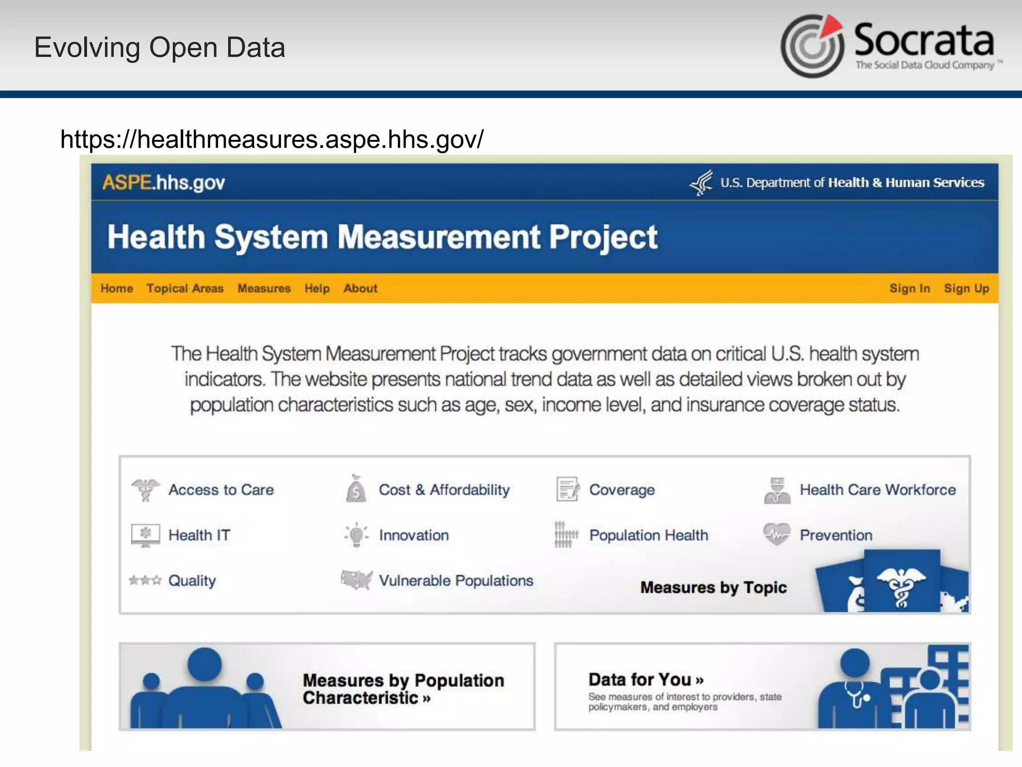 Evolving Open Data


 https://healthmeasures.aspe.hhs.gov/




                                        28
 