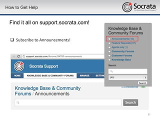 How to Get Help


 Find it all on support.socrata.com!


   Subscribe to Announcements!




                                       37
 