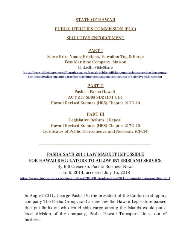 Hawaii Public Utilities Commission - Selective Enforcement - Protectiu2026