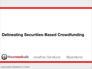 Delineating Securities-Based Crowdfunding

Jonathan Sandlund
Jonathan Sandlund | @jsandlund | As of 11/2/2013

@jsandlund
!1

 