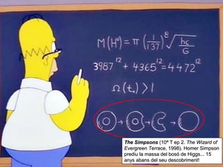 The SimpsonsThe Simpsons (10ª T ep 2.(10ª T ep 2. The Wizard ofThe Wizard of
Evergreen TerraceEvergreen Terrace, 1998), 1998).. Homer SimpsonHomer Simpson
prediu la massa del bosó de Higgs... 15prediu la massa del bosó de Higgs... 15
anys abans del seu descobriment!anys abans del seu descobriment!
 