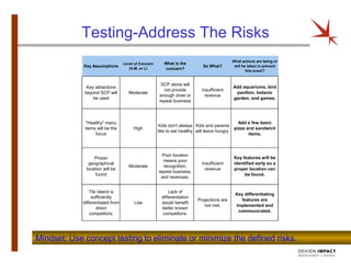 Testing-Address The Risks Mindset: Use concept testing to eliminate or minimize the defined risks.  