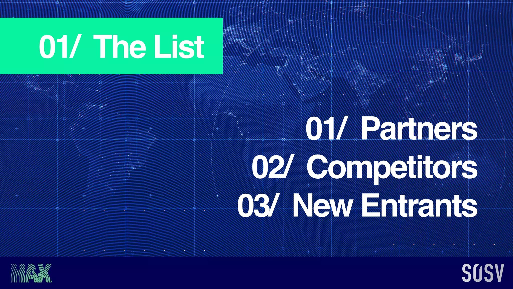 01/ The List
01/ Partners
02/ Competitors
03/ New Entrants
 