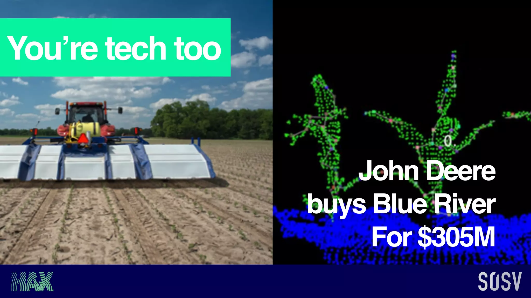 You’re tech too
John Deere
buys Blue River
For $305M
 
