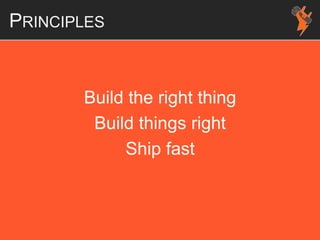 PRINCIPLES
Build the right thing
Build things right
Ship fast
 