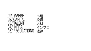 01/ MARKET
02/CAPITAL
03/TALENT
04/INFRA
05/REGULATIONS
 