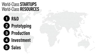 R&D1
2
5
4
3
Prototyping
Production
Investment
World-ClassSTARTUPS
World-ClassRESOURCES
Sales
 
