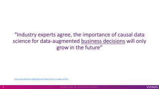 “Industry experts agree, the importance of causal data
science for data-augmented business decisions will only
grow in the future“
© V I A N A I S Y S T E M S , I N C . P R O P R I E T A R Y & C O N F I D E N T I A L
9
https://causalscience.org/blog/causal-data-science-in-large-us-firms
 
