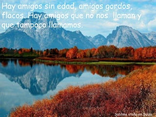 Hay amigos sin edad, amigos gordos,
flacos. Hay amigos que no nos llaman y
que tampoco llamamos.




                              Sublime otoño en Suiza
 