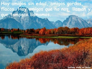 Hay amigos sin edad, amigos gordos,
flacos. Hay amigos que no nos llaman y
que tampoco llamamos.




                            Sublime otoño en Suiza
 
