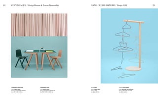 24 25HANG / CORD HANGER / Design HAY
Hanger HANG
Colour Copper, black
Material Steel
Size W42 X H20 cm
Hanger CORD HANGER
Colour Burgundy, navy blue, grey
Material Parachute cord, steel
Size W40 X H20 cm
COPENHAGUE DESK CPH90
Colour Nature, green
Material Lacquered oak, linoleum
Size L130 X D65 X H74 cm
COPENHAGUE / Design Ronan & Erwan Bouroullec
COPENHAGUE CHAIR
Colour Nature, green
Material Lacquered or stained oak
Size W49 X D50 X H46/80 cm
 