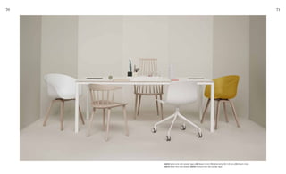 70 71
AAC22 (white chair with wooden legs), J104 (beech chair), T12 (table white 200 X 95 cm), J110 (beech chair),
AAC14 (white chair with wheels), AAC22 (mustard chair with wooden legs)
 