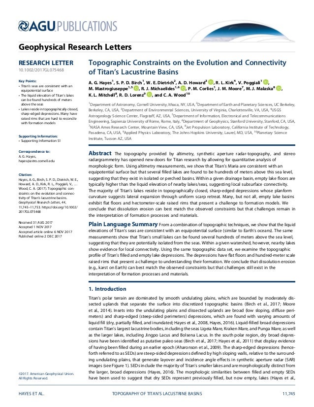 Topograp Hic Constraints On The Evolution And Connectivityof Titan S Topograp Hic Constraints On The Evolution And Connectivityof Titan S