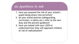 • regional variations
• will schools be expected to do
anything further?
 
