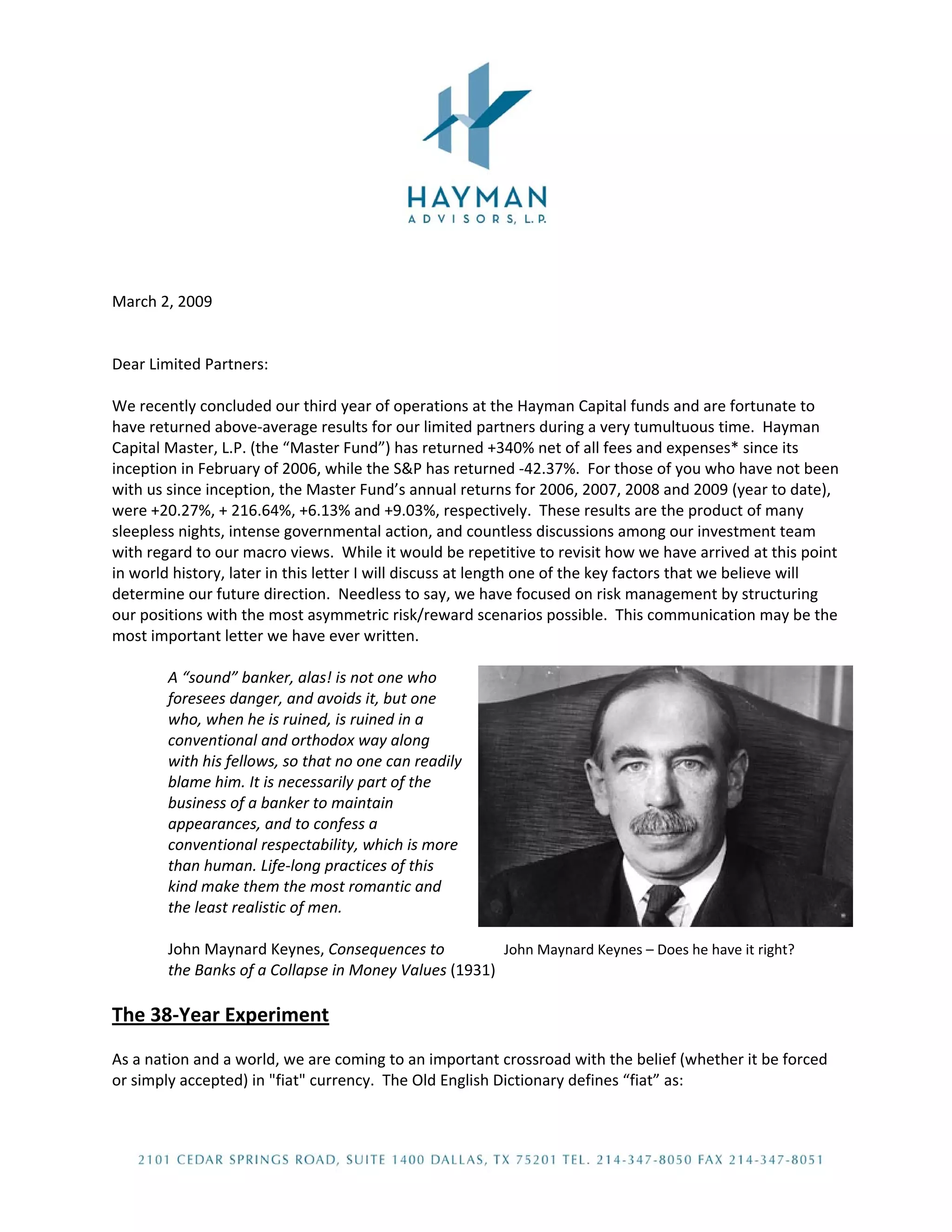Hayman capital march 2009 PDF